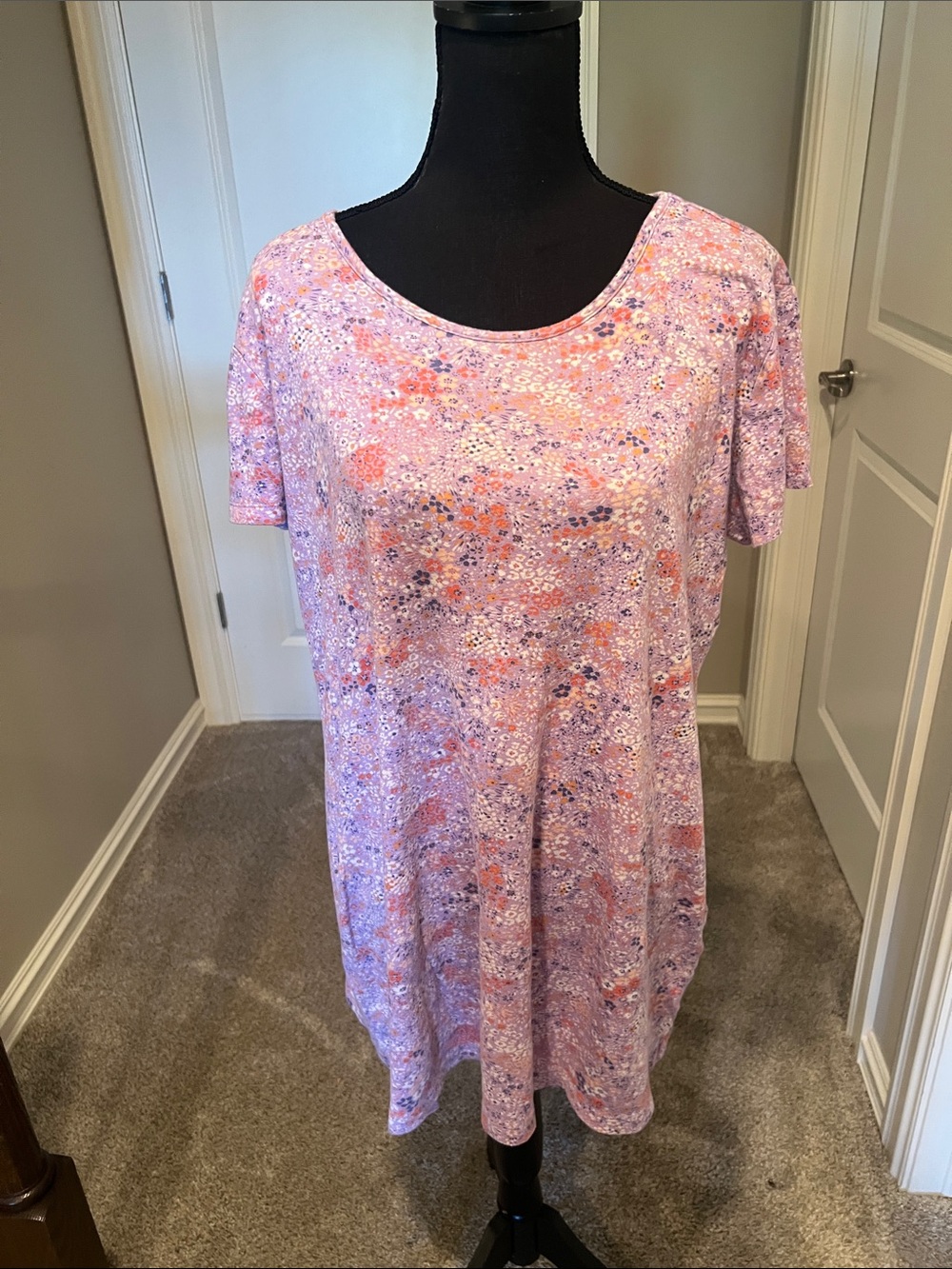 Lands' End Pink Lavender Floral Scoop-Neck Short Sleeve Tunic
